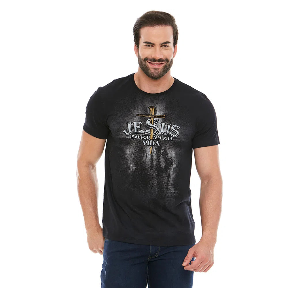 Camiseta Masculina Ágape Jesus Salvou Minha Vida MS11926 Preto XG